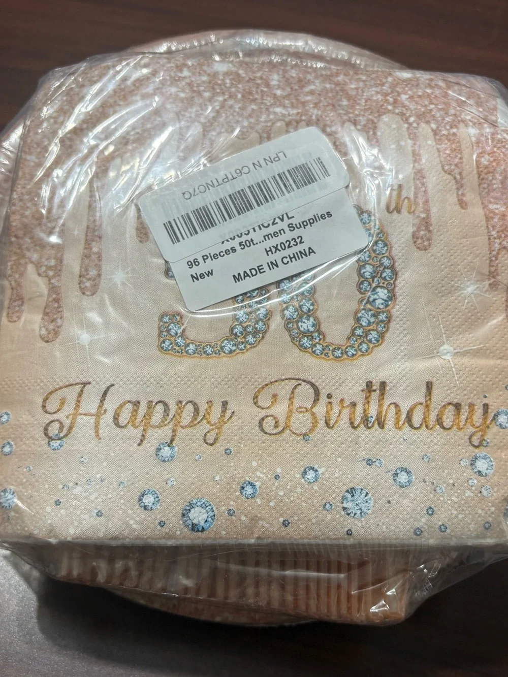 Happy Birthday 50th Disposable Napkins - Rose Gold